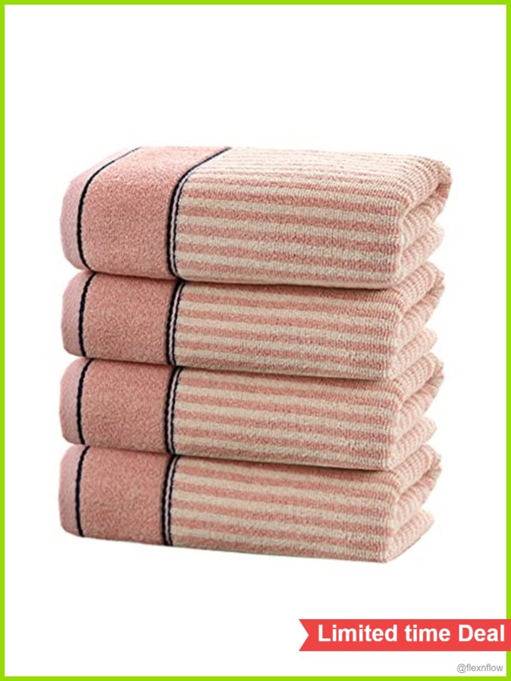 Striped Cotton Hand Towels Set of 4 Soft Absorbent Quick Dry